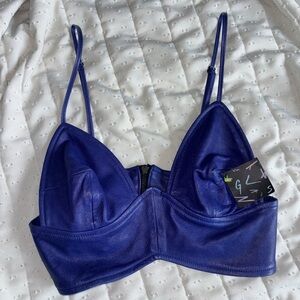 Blue Leather Bralette - Nasty Gal